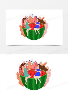 绘画吃瓜,一幅描绘吃瓜生活的绘画艺术赏析